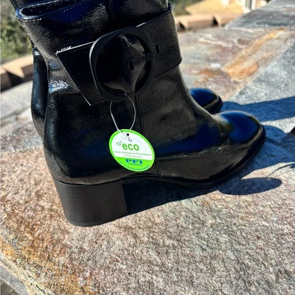 NEW $530 PAUL GREEN Panache Waterproof Bootie BLACK CRINKLED PATENT 8.5 US/6 AU
